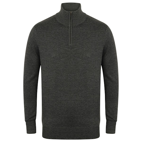 Henbury Herr Zip Neck Sweatshirt L Gråmelerad Grey Marl L