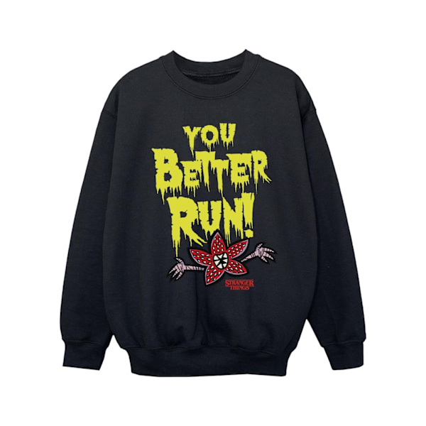 Netflix Girls Stranger Things You Better Run Sweatshirt 7-8 år Black 7-8 Years