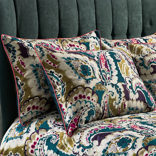 EW by Edinburgh Weavers Aretha Sateen Paisley Housewife Pillowc Teal/Olive 50cm x 75cm