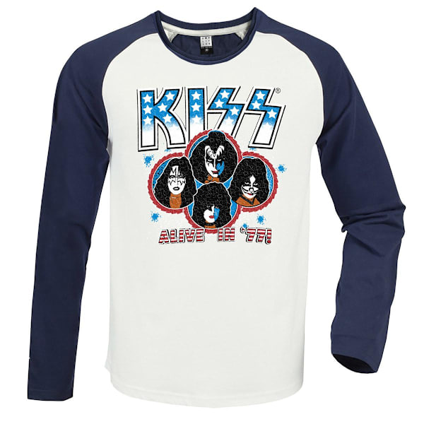 Kiss Unisex Adult Alive In ´77 Långärmad T-shirt L Vintage W Vintage White/Navy L