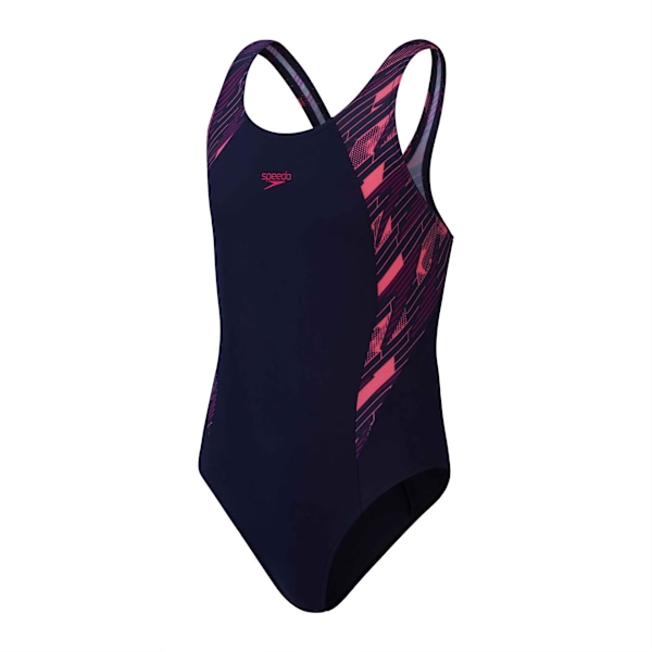 Speedo Girls Hyperboom Splice Muscleback One Piece Swimsuit 5-6 Navy/Pink 5-6 Years