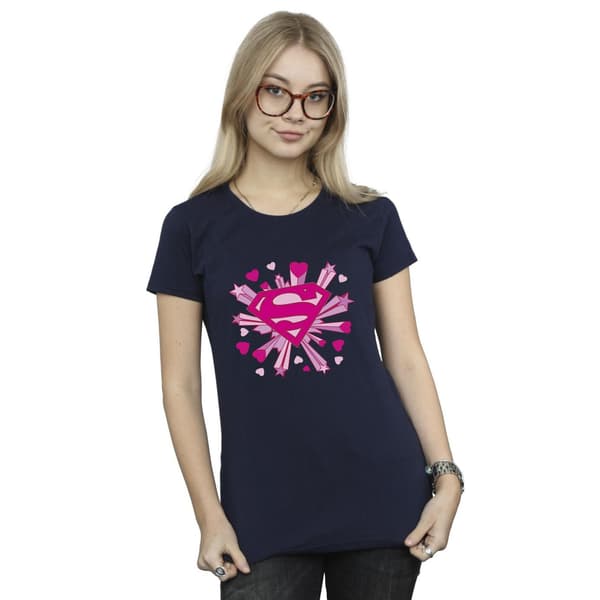 DC Comics Dam/Dam Superman Rosa Hjärtan Och Stjärnor Logotyp Bomull Navy Blue L