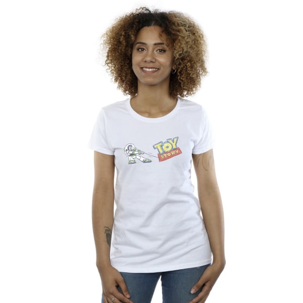 Disney T-shirt i bomull för damer/damer Toy Story Buzz Drag logotyp White S
