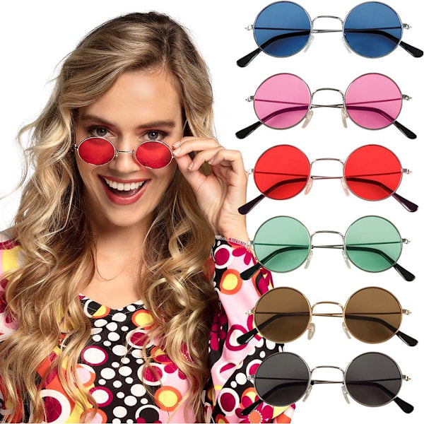 Boland Unisex Adult John Round Glasses (Pack of 6) One Size Mul Multicoloured One Size