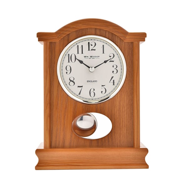 Träklocka för spiselkrans i ekfinish med bruten båge, silverfärgad ram, en Oak One Size