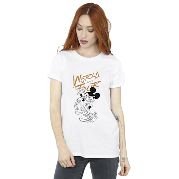 Disney Dam/Damer Mickey Mouse World Tour Line Bomull Boyfri White XXL
