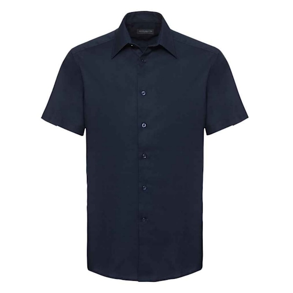 Russell Collection Herr Oxford Skräddarsydd Kortärmad Skjorta 14. Bright Navy 14.5in