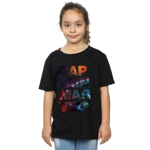 Marvel Girls Captain Marvel Space Text Bomull T-shirt 12-13 År Black 12-13 Years