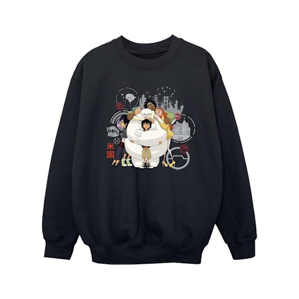 Disney Girls Big Hero 6 Baymax Group Hug Sweatshirt 12-13 år Black 12-13 Years