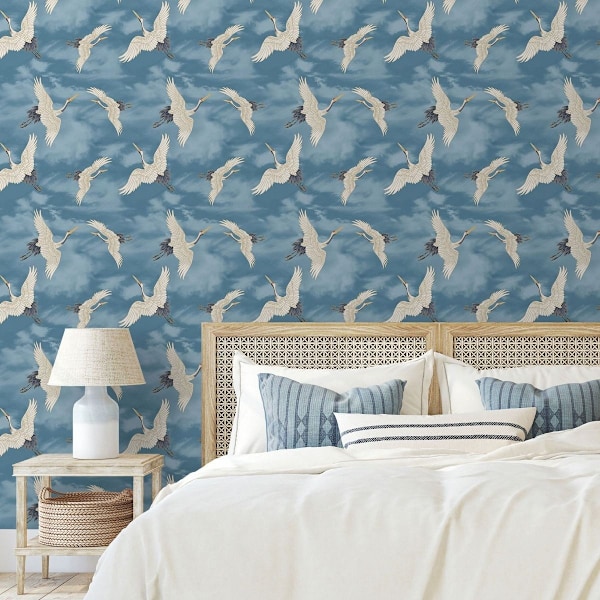 Catherine Lansfield Flygande Tranor Tapet 10m x 53cm Blå Blue 10m x 53cm