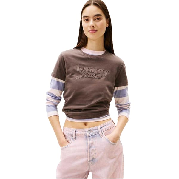 Tommy Jeans Dam/Dam Script Bomull Kort Regular Kortärmad Black/Walnut 10 UK