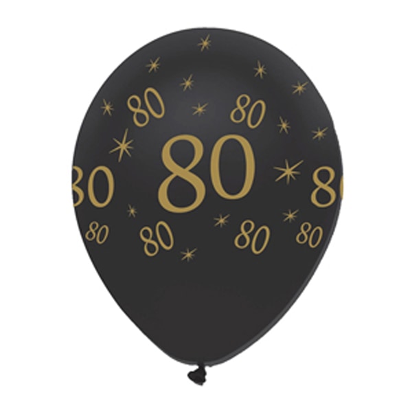Creative Party All-Over Print Latex Pearlescent 80-årsballonger ( Black/Gold One Size