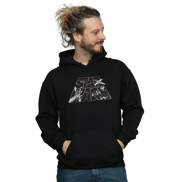 Star Wars Herr Logotyp Space Sketch Hoodie M Svart Black M