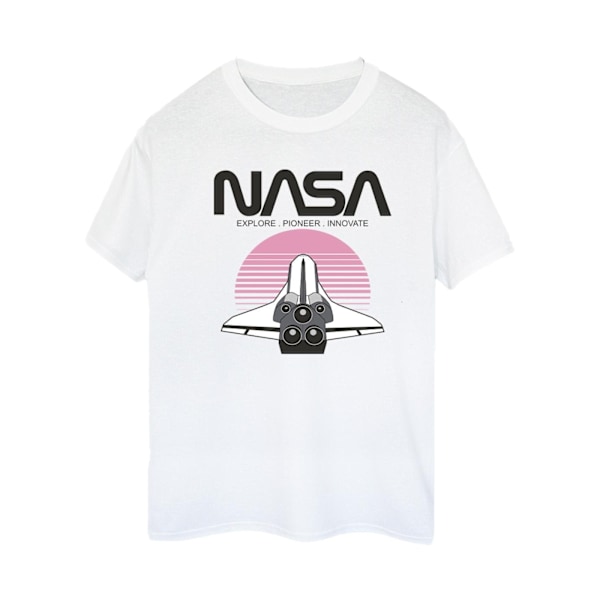 NASA Dam/Kvinnors Rymdfärja Solnedgång Bomull Pojkvän T-Shir White 3XL