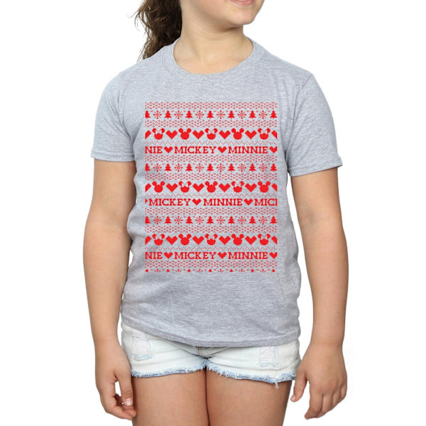 Disney Girls Mickey And Minnie Christmas Fair Isle Bomull T-shirt Sports Grey 9-11 Years