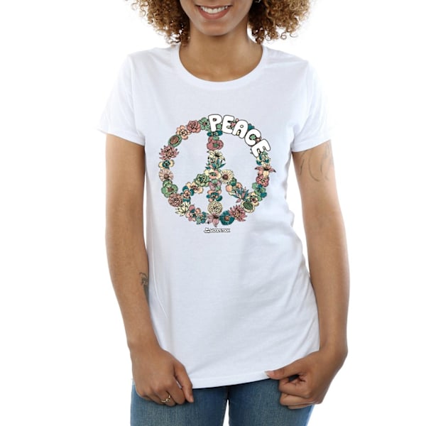 Woodstock Dam/Kvinnlig Blommig Peace Bomull T-shirt XXL Vit White XXL