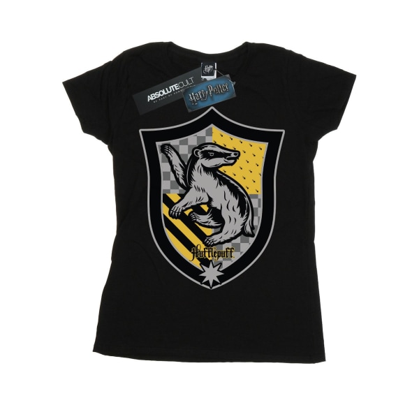 Harry Potter Dam/Kvinnor Hufflepuff Crest Flat Bomull T-shirt Black L