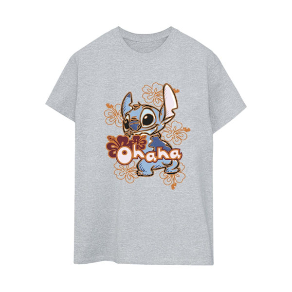 Disney Dam/Kvinna Lilo & Stitch Ohana Orange Hibiscus Bomulls-T-shirt Sports Grey 3XL