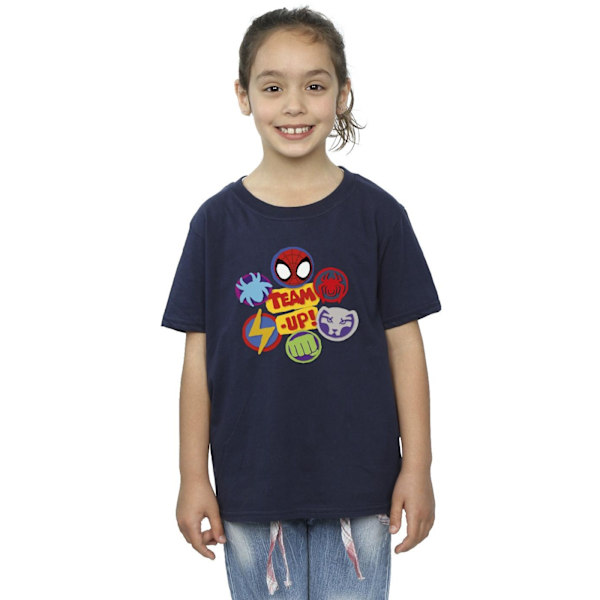 Marvel Girls Spidey And His Amazing Friends Team Up Bomull T-shirt Navy Blue 3-4 Years