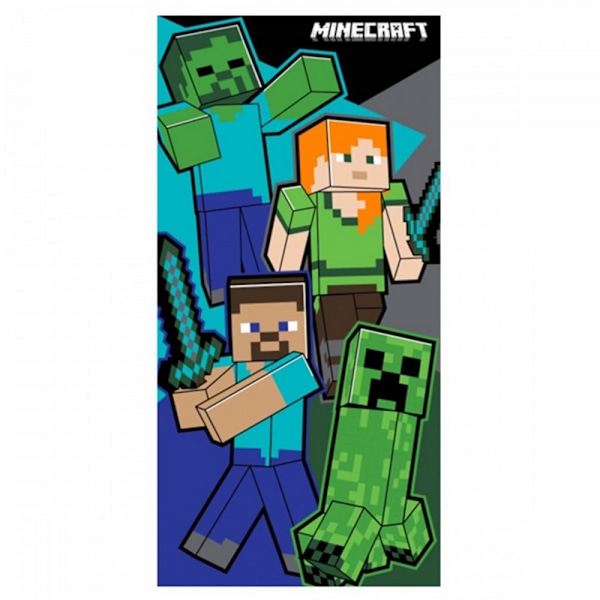 Minecraft Karaktärer Sammet Strandhandduk 140cm x 70cm Grön/Blå Green/Blue/Grey 140cm x 70cm