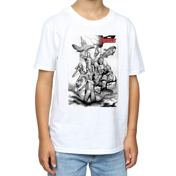 Marvel Boys Avengers Assemble Team Sketch T-Shirt 5-6 år Vit White 5-6 Years