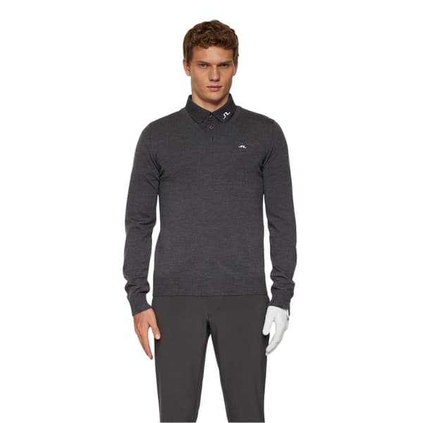 J.Lindeberg Herr Lymn Broderad Logotyp Stickad V-ringad Tröja Grey Melange S