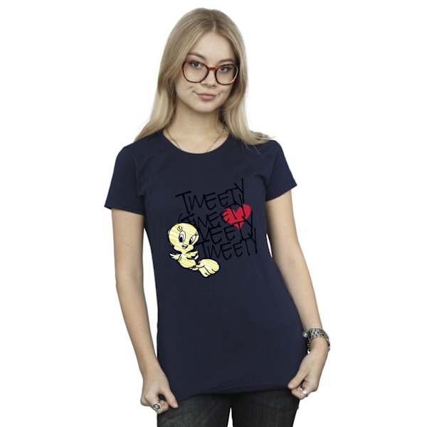 Looney Tunes Dam/Damer Tweety Love Heart Bomull T-shirt XL Navy Blue XL