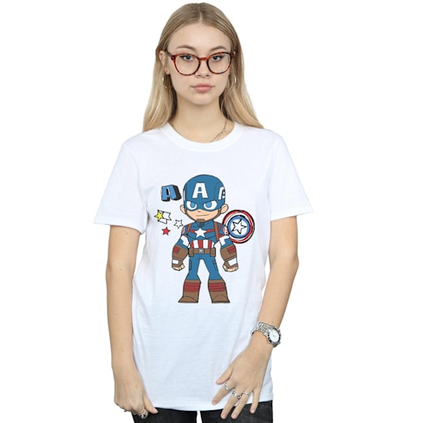 Marvel Dam/Damer Captain America Sketch Bomull Boyfriend T- White S