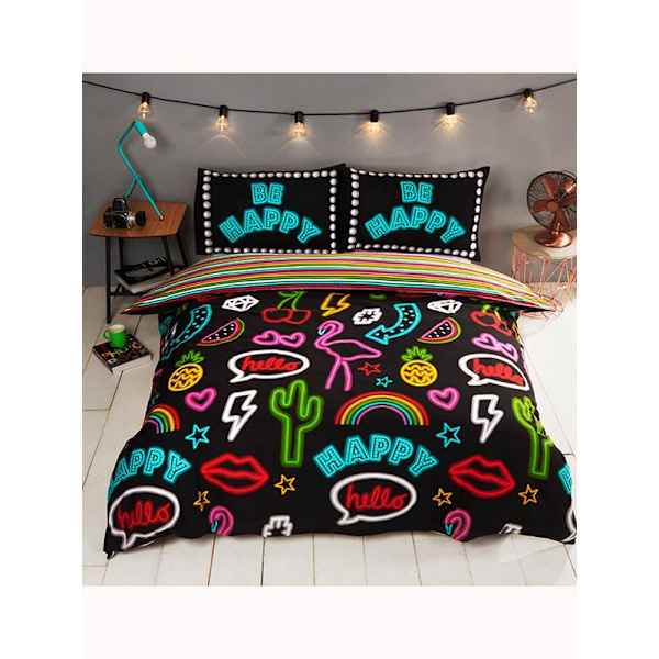 Rapport Be Happy Neon Påslakanset Dubbel Multifärgad Multicoloured Double