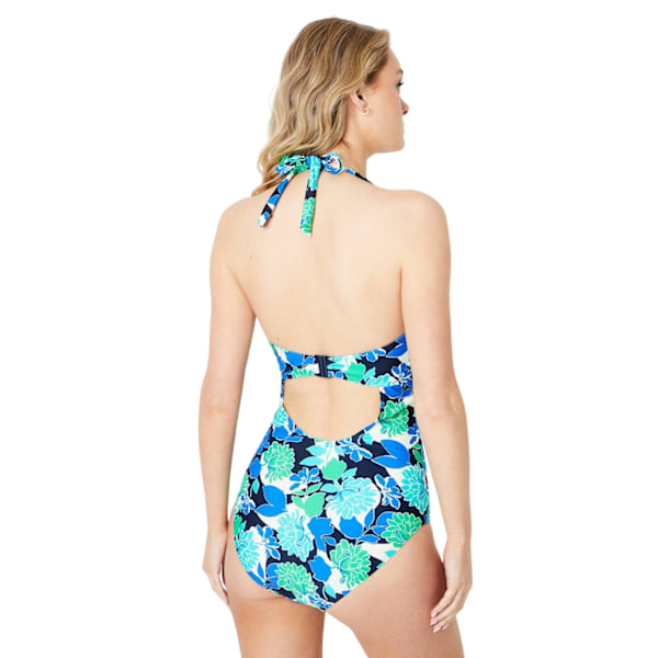 Vacker dam/dam Bold Blooms Tummy Control One Piece Swim Blue/Green 32FF