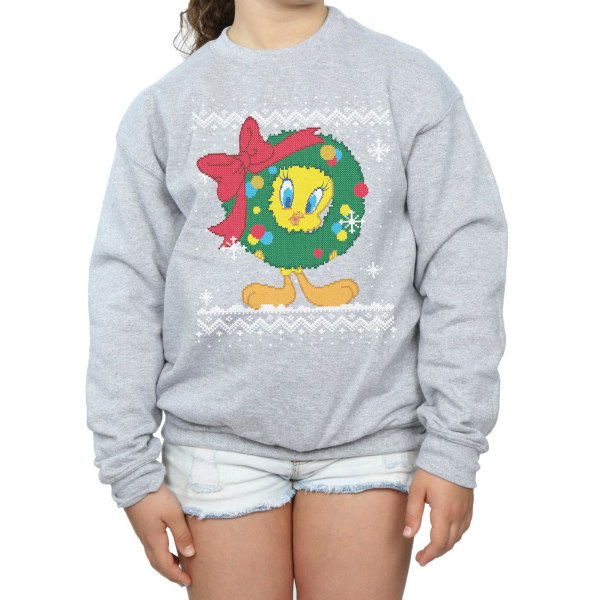 Looney Tunes Girls Tweety Pie Christmas Fair Isle Sweatshirt 7- Sports Grey 7-8 Years