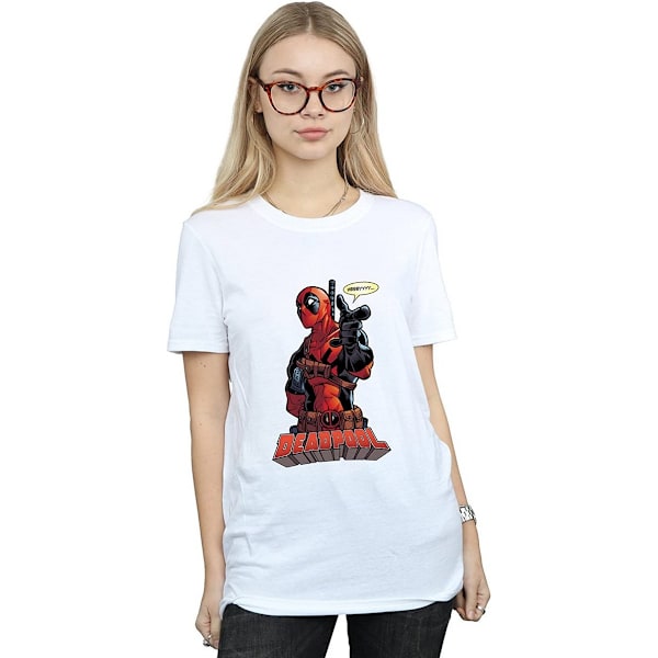 Deadpool Damtröja för kvinnor/damer Hey You i bomull, pojkvänmodell, XXL, vit White XXL