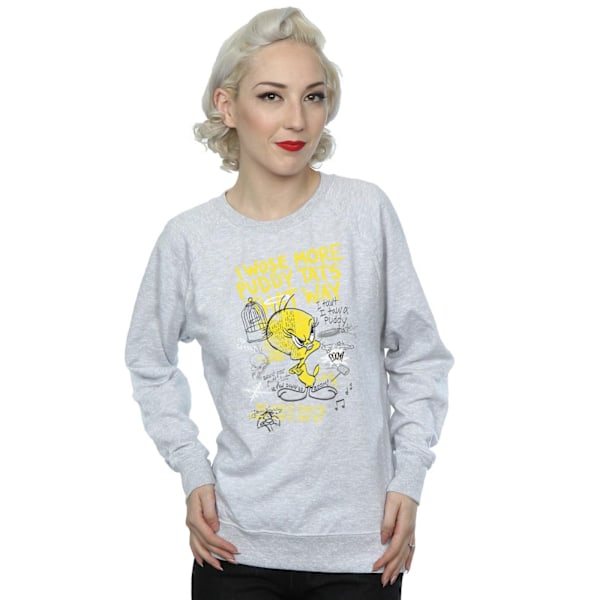 Looney Tunes Dam/Damer Tweety Pie More Puddy Tats Sweatshirt Heather Grey S