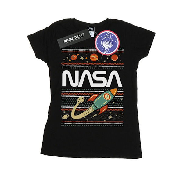 NASA Dam/Kvinnor Fair Isle Bomull T-shirt S Svart Black S