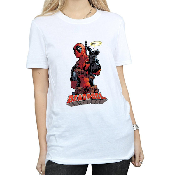 Deadpool Damtröja för kvinnor/damer Hey You i bomull, pojkvänmodell, XXL, vit White XXL