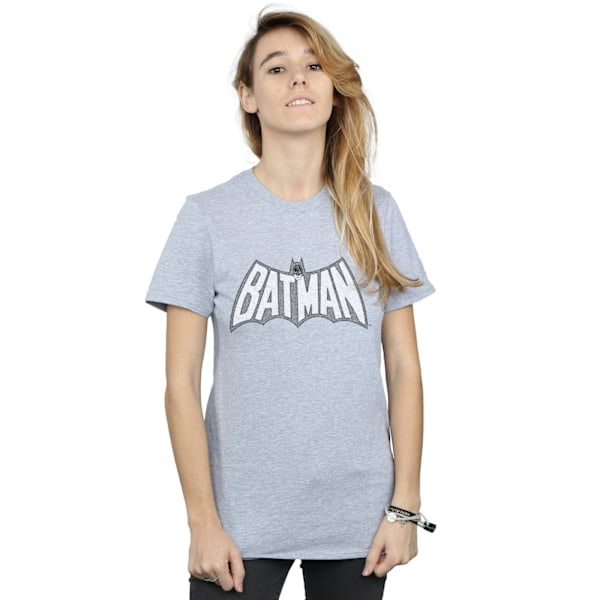 DC Comics Dam/Kvinnor Batman Retro Crackle Logo Bomull Boyfriend T-Shirt Sports Grey 3XL