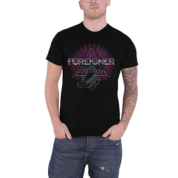 Foreigner Unisex Vuxen Gitarr Bomull Neon T-Shirt S Svart Black S