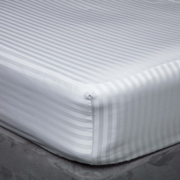 Belledorm 540 Thread Count Satin Stripe Extra Deep Fitted Sheet Platinum Double
