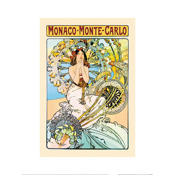 Alphonse Mucha Monaco-Monte Carlo Tryck 40cm x 30cm Kräm Cream 40cm x 30cm