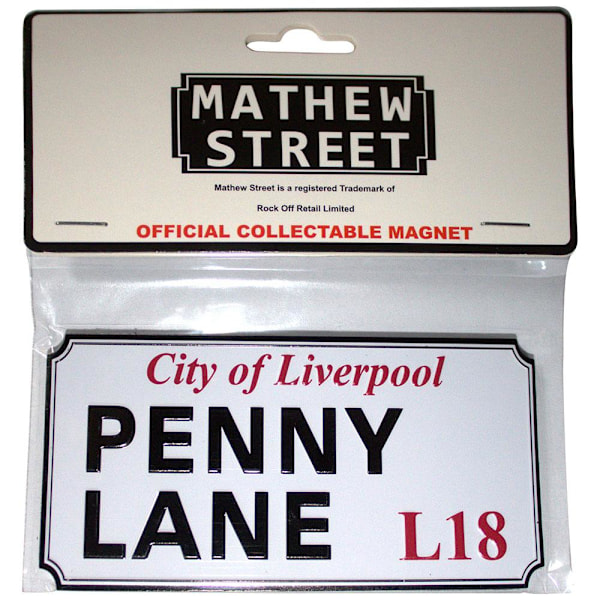 Rock Off Penny Lane Liverpool Skylt Präglad Kylskåpsmagnet One S White/Black/Red One Size