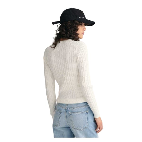 Gant Dam/Dam Kabelstickad Bomullströja med Rund Hals 14 UK E Eggshell 14 UK