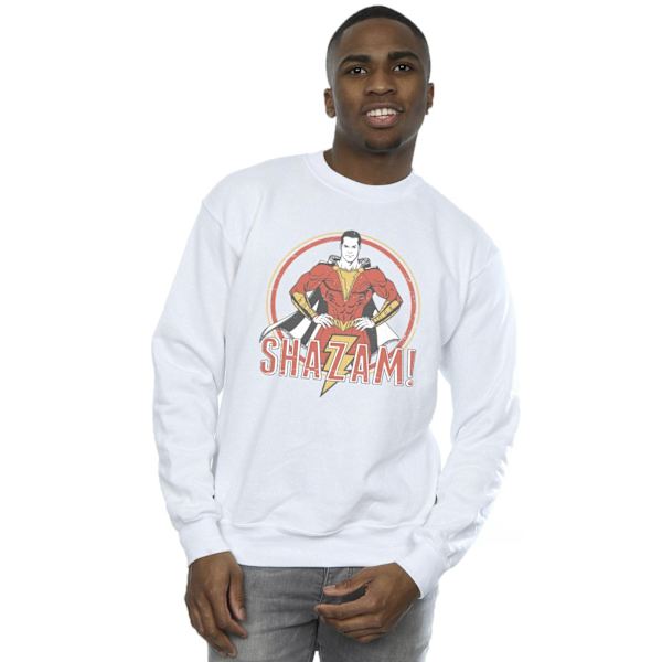 DC Comics Herr Shazam Retro Circle Distressed Sweatshirt M Vit White M