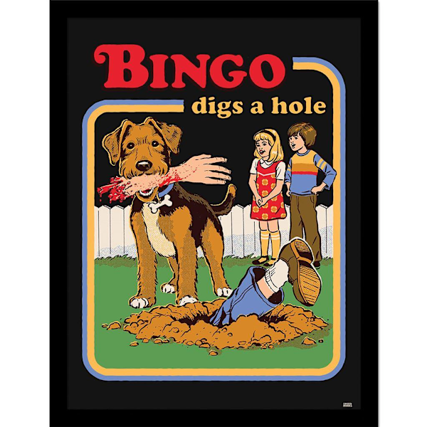 Steven Rhodes Bingo Digs A Hole Inramad Poster 40cm x 30cm Svart Black/Multicoloured 40cm x 30cm