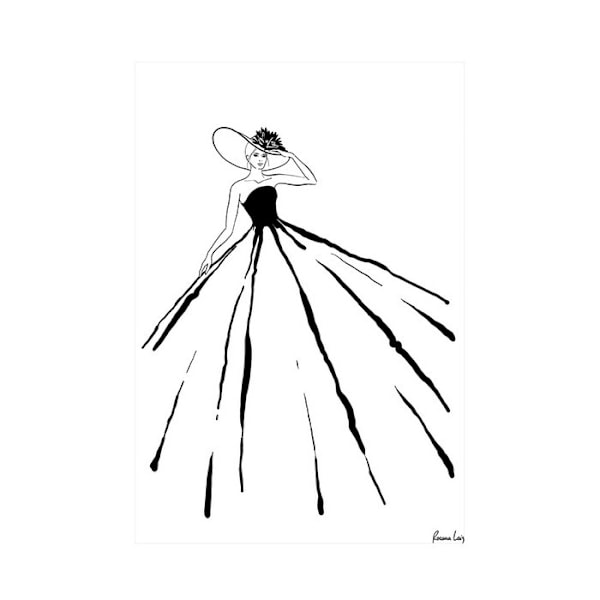 Rosana Laiz Fashion Illustration Med Pamela Hat Tryck 40cm x 3 Black/White 40cm x 30cm