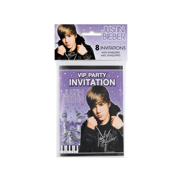Justin Bieber festinbjudningar (paket med 8) One Size Lila/Bla Purple/Black/White One Size