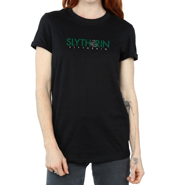 Harry Potter Dam/Kvinnor Slytherin Text Bomull Boyfriend T-Sh Black S