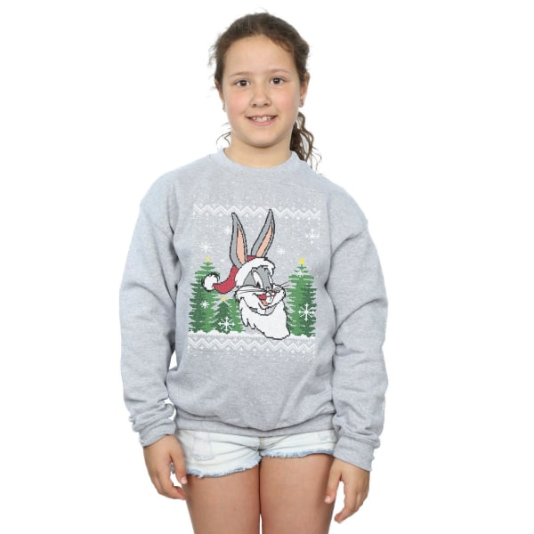 Looney Tunes Girls Bugs Bunny Christmas Fair Isle Sweatshirt 5- Sports Grey 5-6 Years