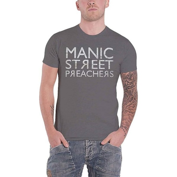 Manic Street Preachers Unisex Vuxen Reversed Logo Bomull T-Shir Charcoal Grey XXL