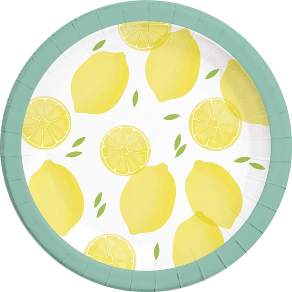 Procos engångstallrikar med citronmotiv (8-pack) One Size Gul/Turkos Yellow/Turquoise/White One Size