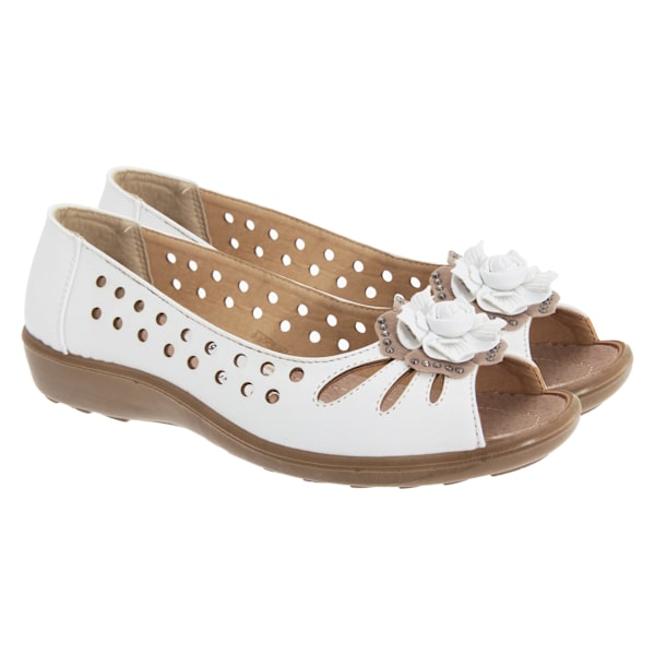 Boulevard Dam/Dam Punched Open Toe Flower Casual Shoes 4 White 4 UK